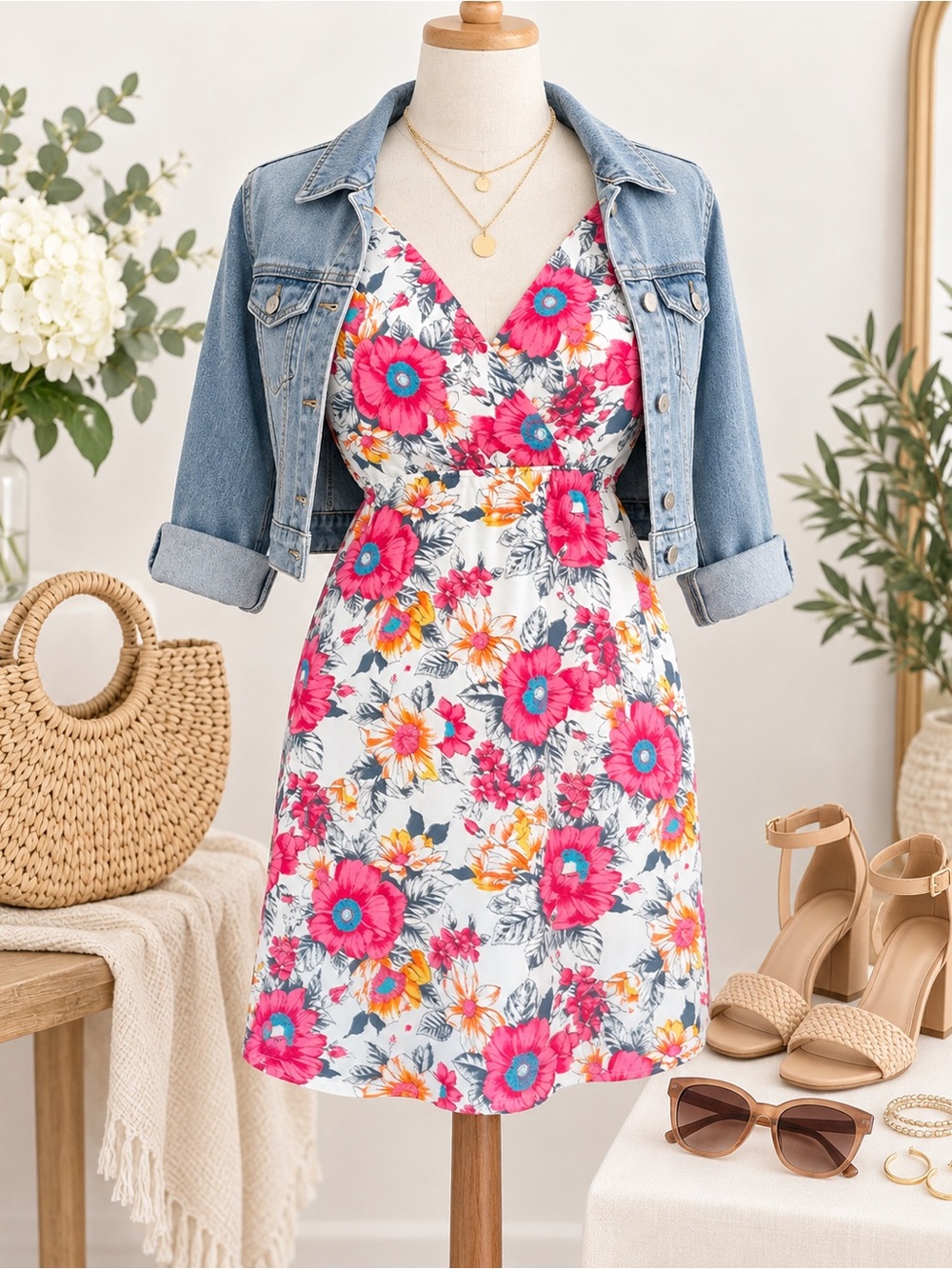 Tyche multi color summer dress. Pink , yellow, grey